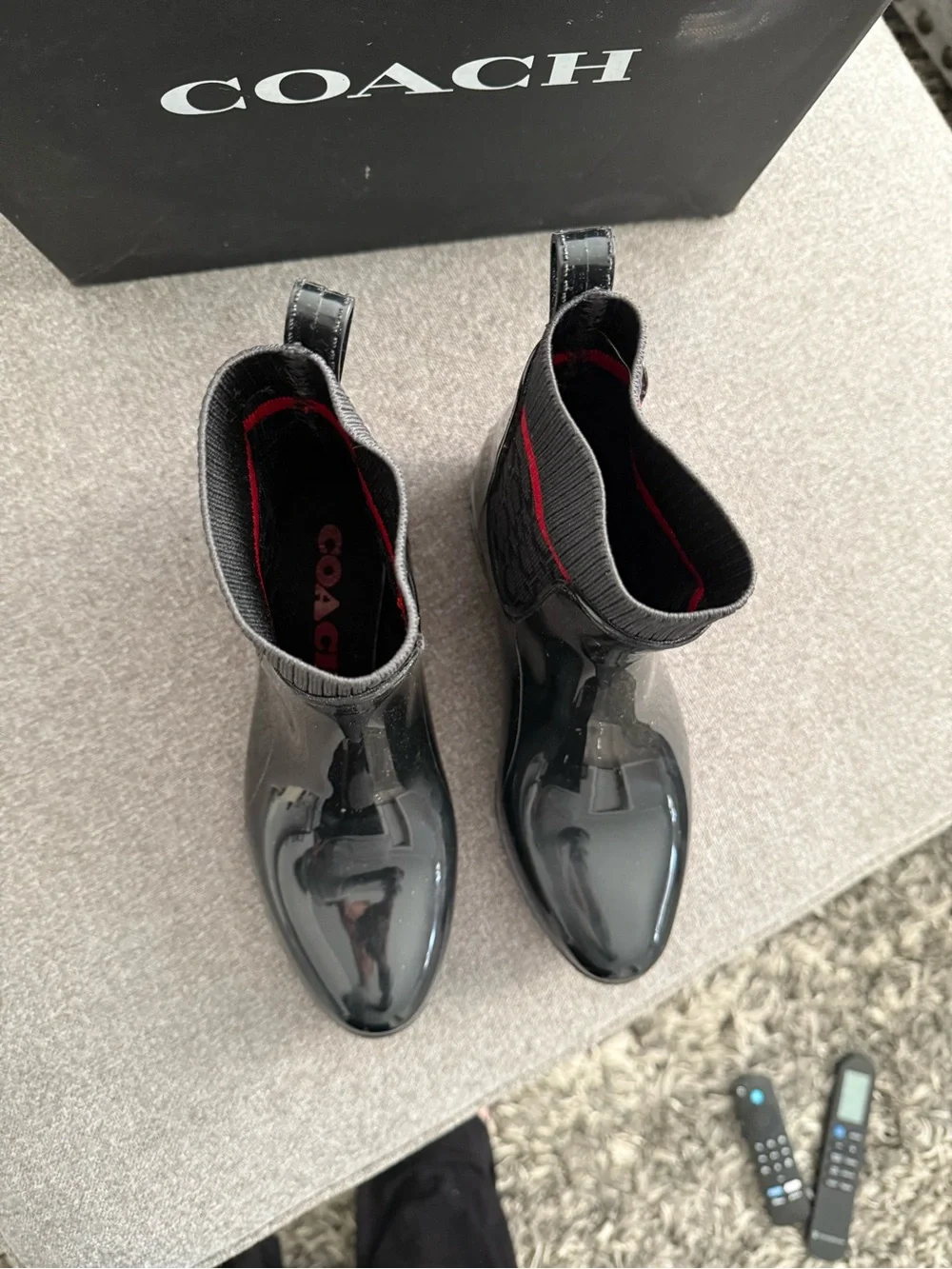 COACH Waterproof Signature Rain Booties Black Size 6 NWT